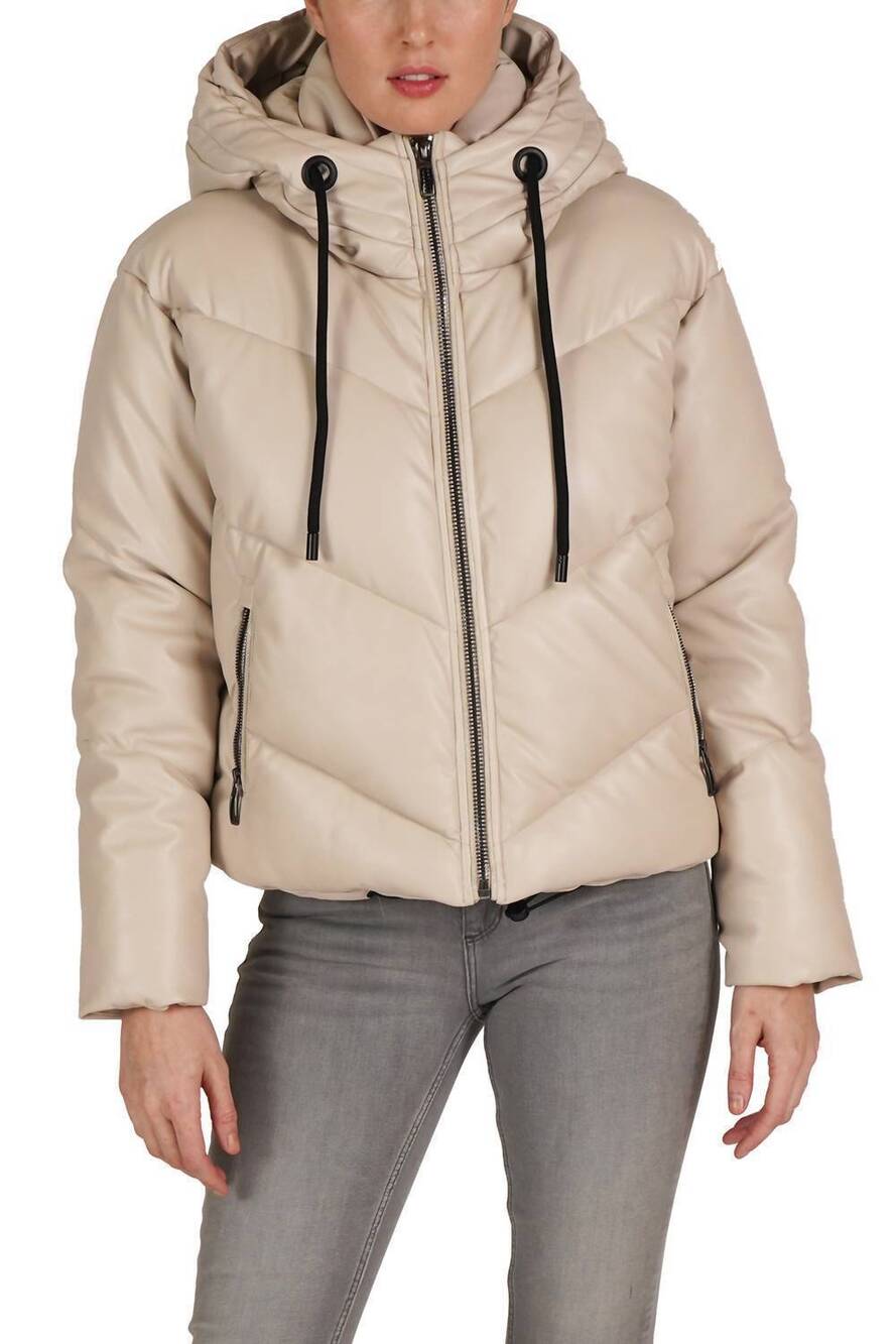 NEW LOVE TOKEN long sleeve hooded puffer jacket in beige